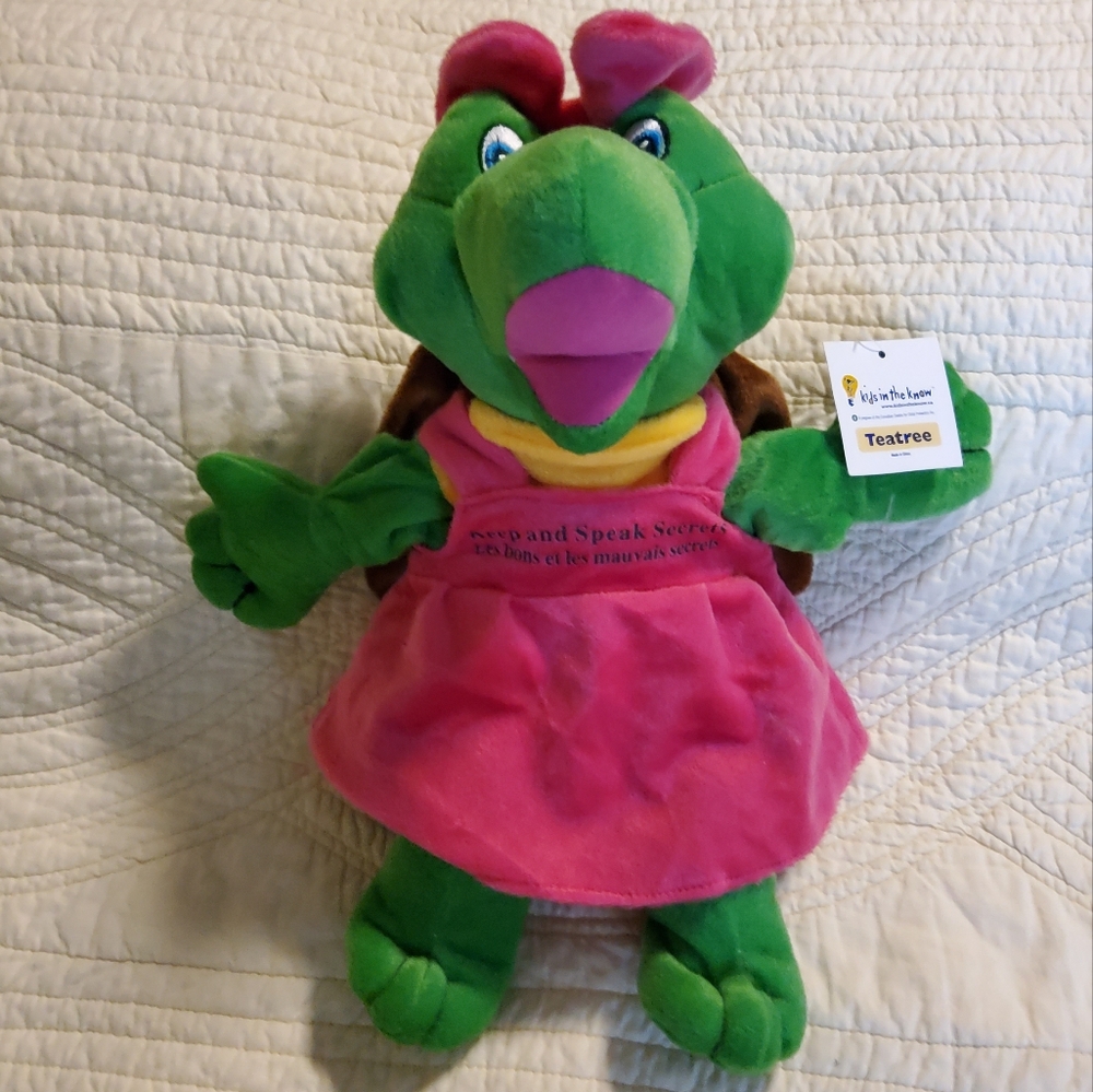 Teatree The Turtle Hand Puppet Green Plush Toy with Pink Outfit